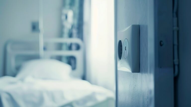 Percura Zorg failliet: 26 bewoners zaten nacht zonder zorg Lege kamer in verpleeghuis met op de voorgrond een leeg stopcontact.